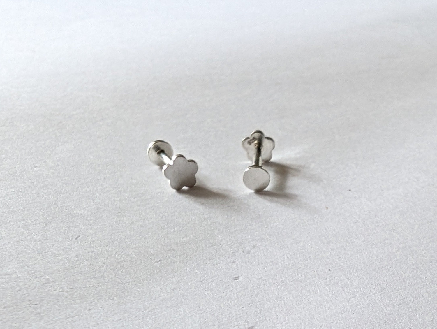 Pair of sterling silver flower labret earrings
