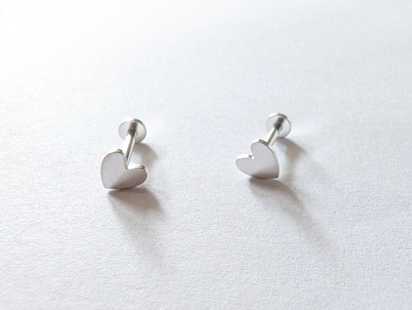 Flat Back Sterling Silver Labret Earrings | Heart Labret Earrings