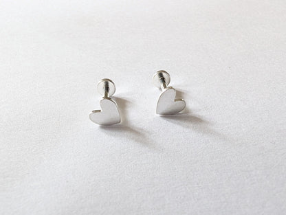 Pair of sterling silver heart labret stud earrings