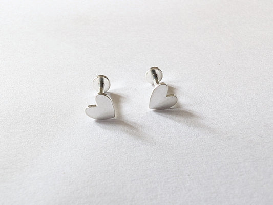 Pair of sterling silver heart labret stud earrings