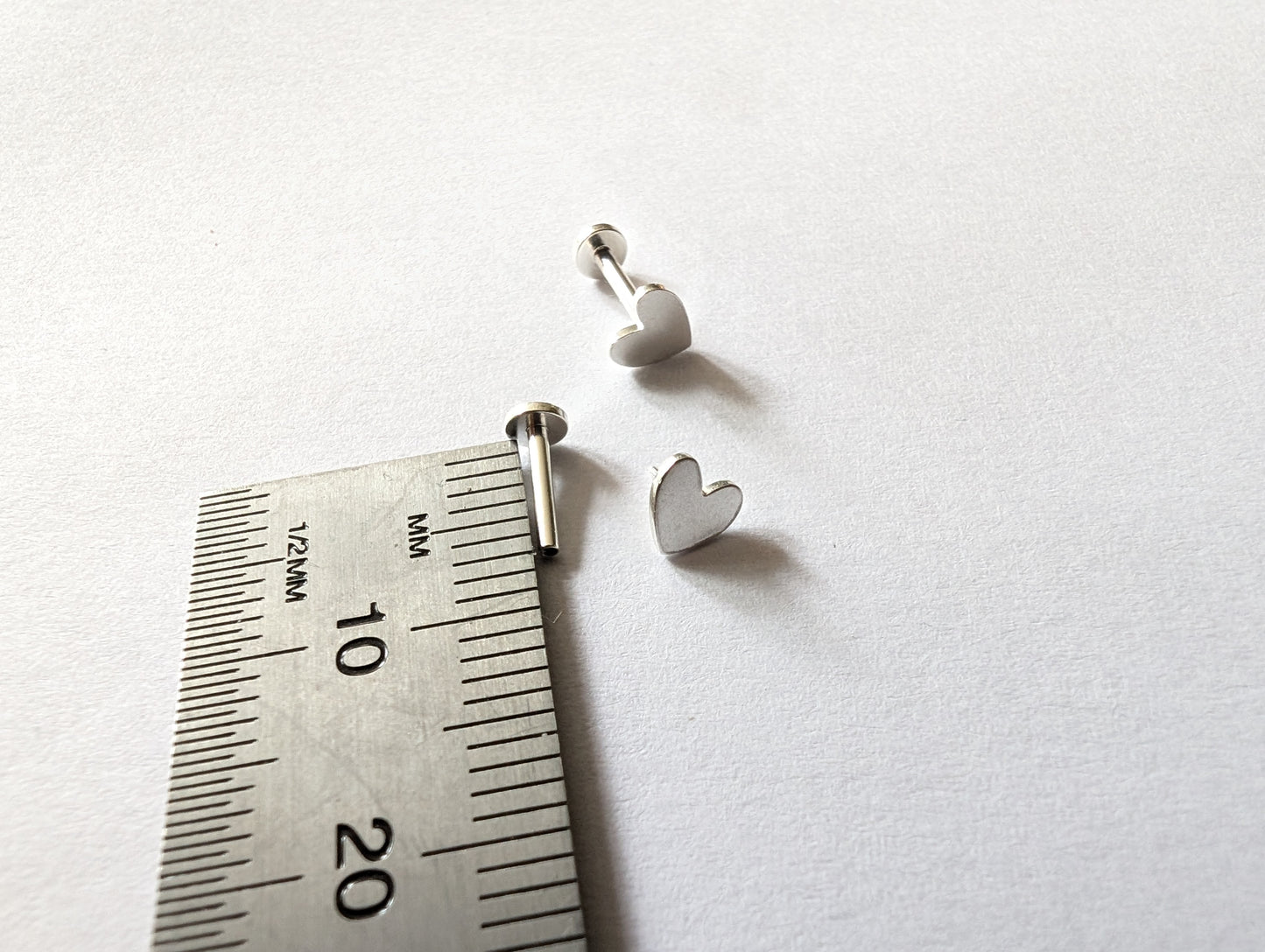 Flat Back Sterling Silver Labret Earrings | Heart Labret Earrings