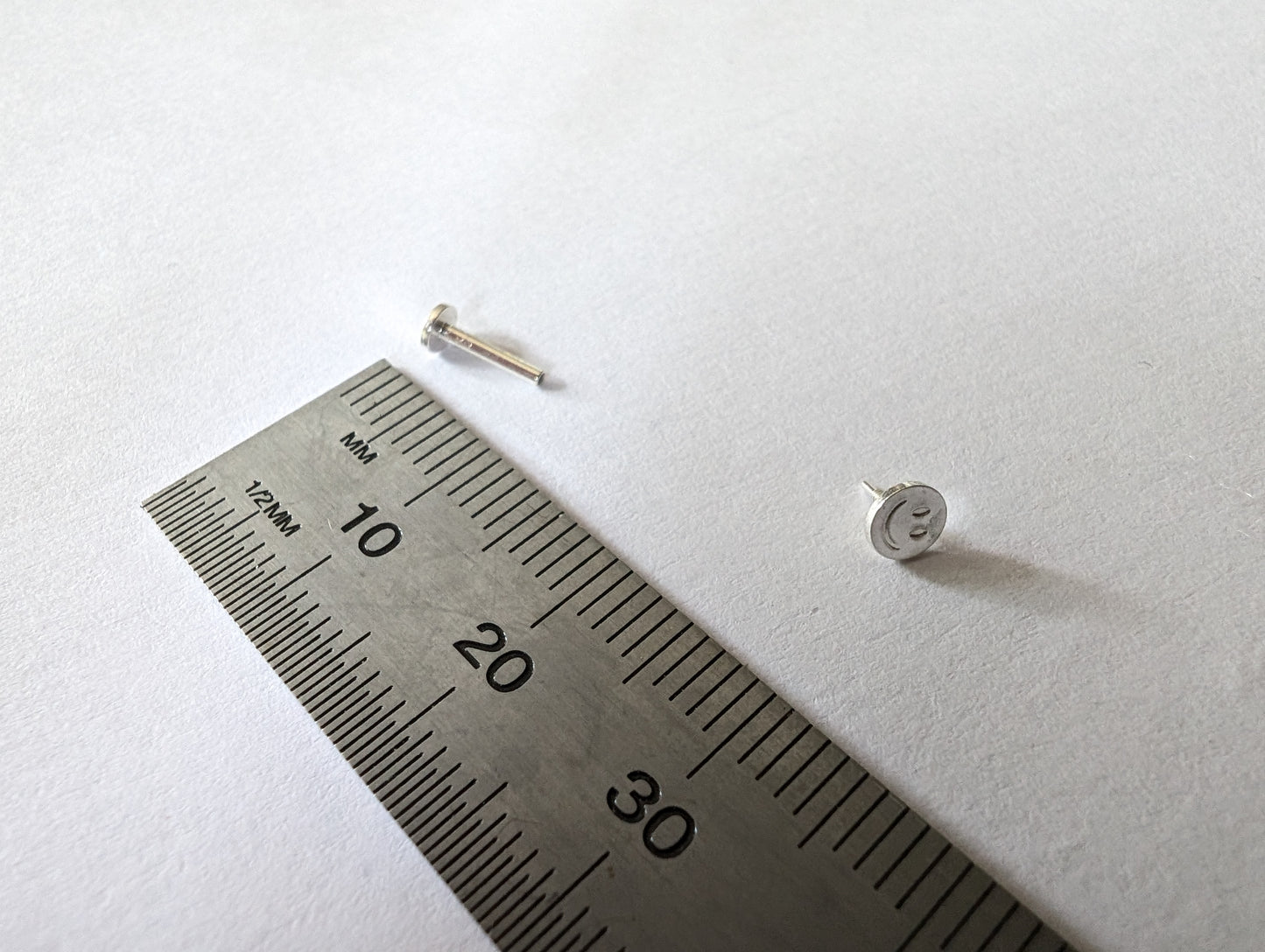 Flat Back Sterling Silver Labret Earrings | Smiley Labret Earrings
