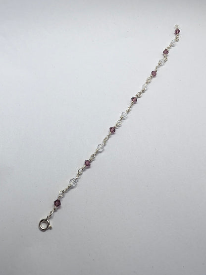 Sterling Silver Bracelet with Amethyst colour crystals