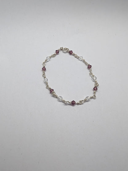 Sterling Silver Bracelet with Amethyst colour crystals