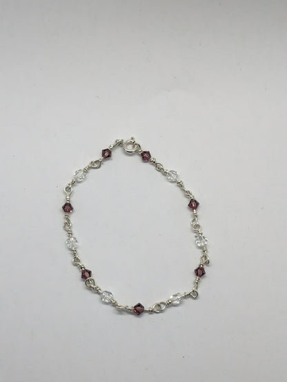 Sterling Silver Bracelet with Amethyst colour crystals