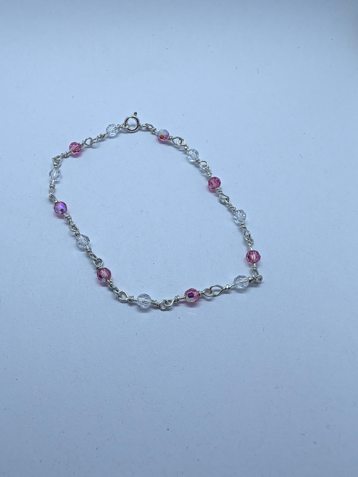Sterling Silver Bracelet with Pink Crystals