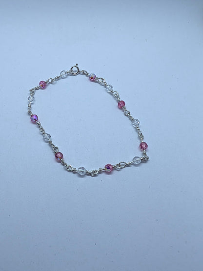 Sterling Silver Bracelet with Pink Crystals