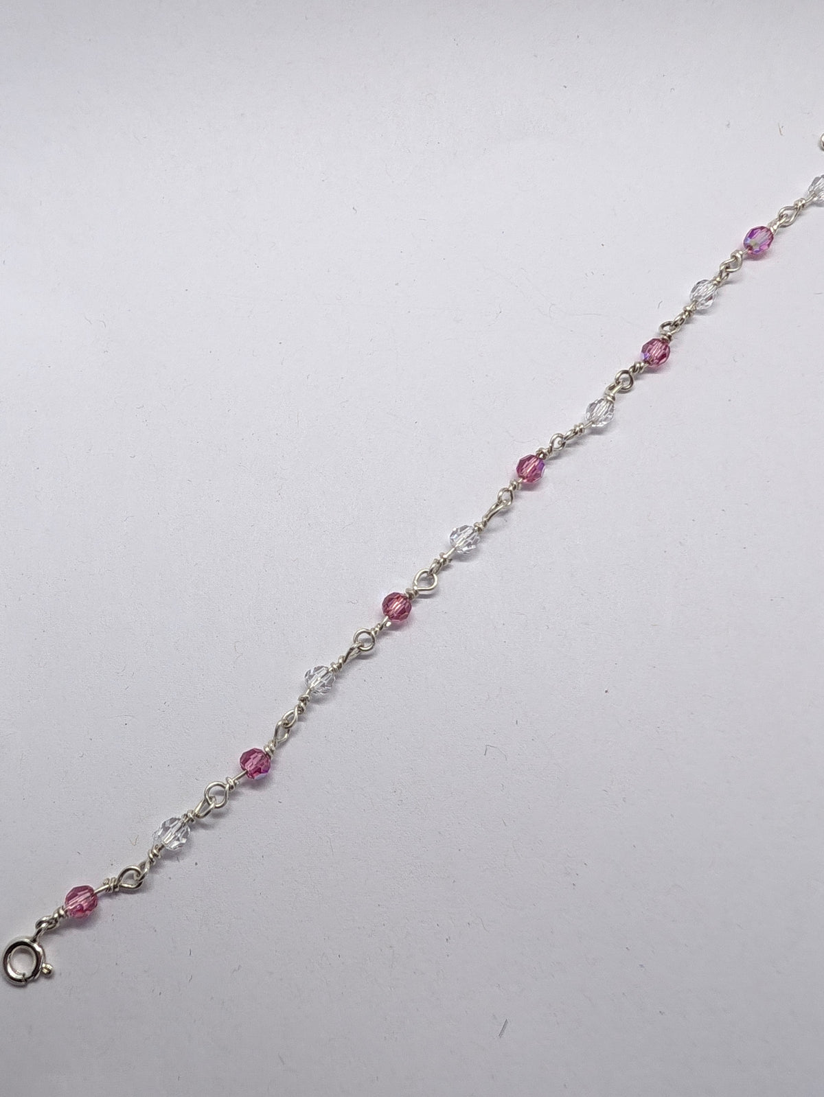 Sterling Silver Bracelet with Pink Crystals
