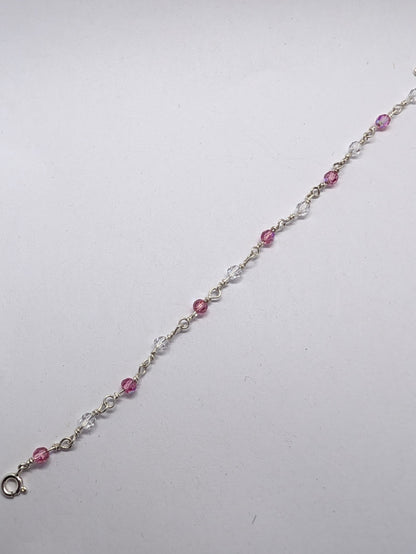 Sterling Silver Bracelet with Pink Crystals