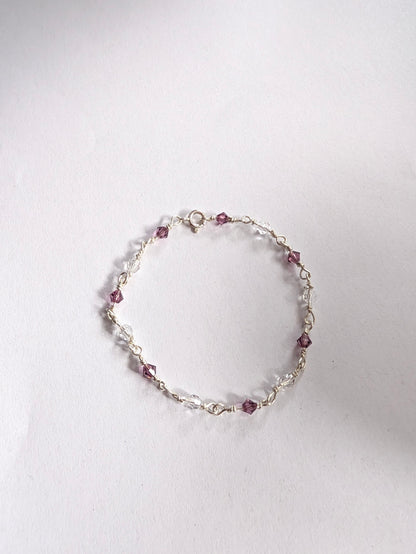 Sterling Silver Bracelet with Amethyst colour crystals