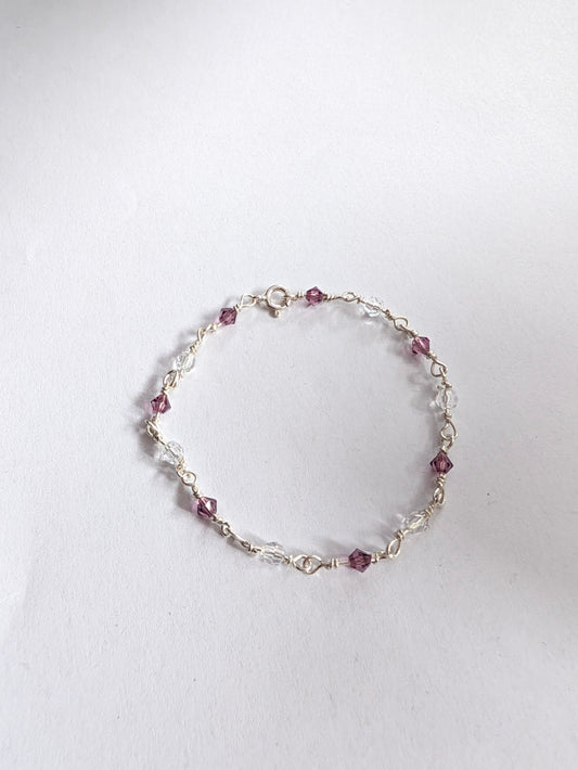 Sterling Silver Bracelet with Amethyst colour crystals