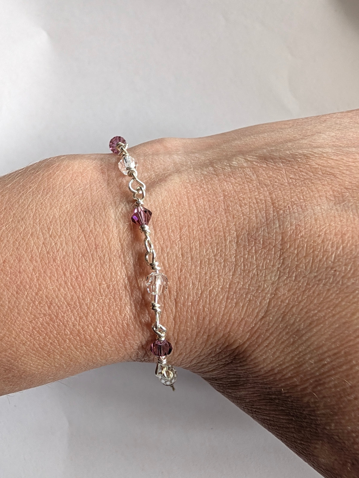 Sterling Silver Bracelet with Amethyst colour crystals