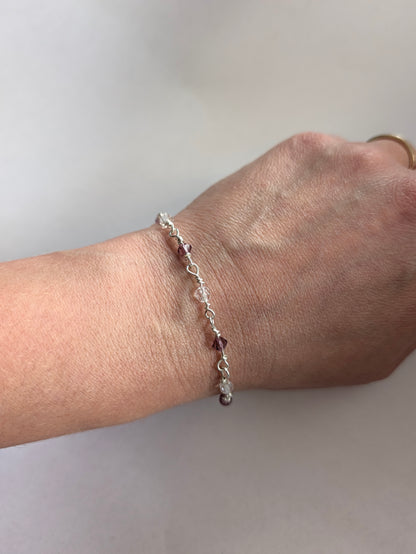 Sterling Silver Bracelet with Amethyst colour crystals