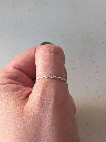 Tiny Wiggly Wave Ring - Sterling Silver Minimalist Ring - Handmade Delicate Dainty Ring