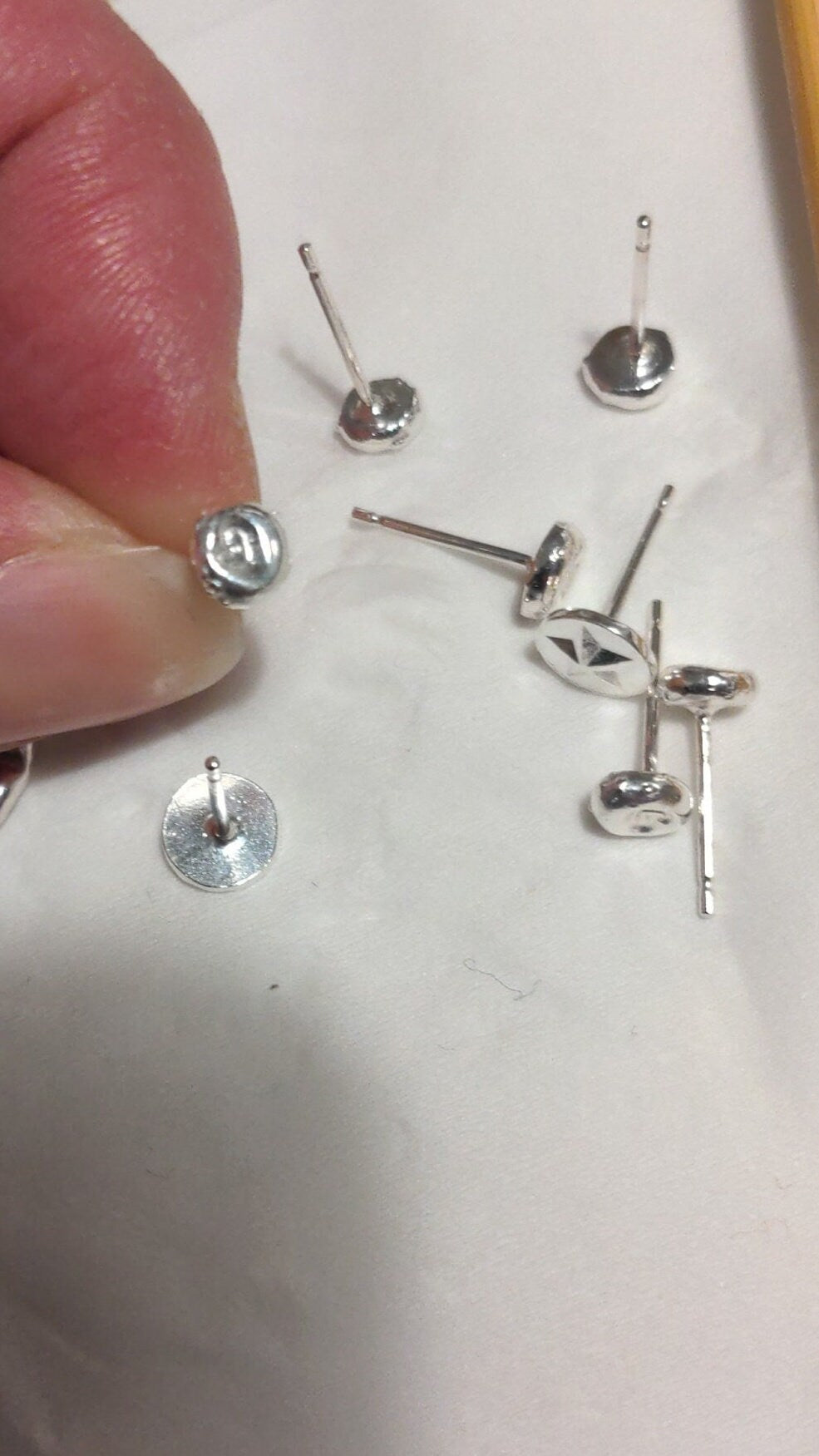 Sterling Silver Heart stud earrings | Handmade, hand stamped, small pebble studs