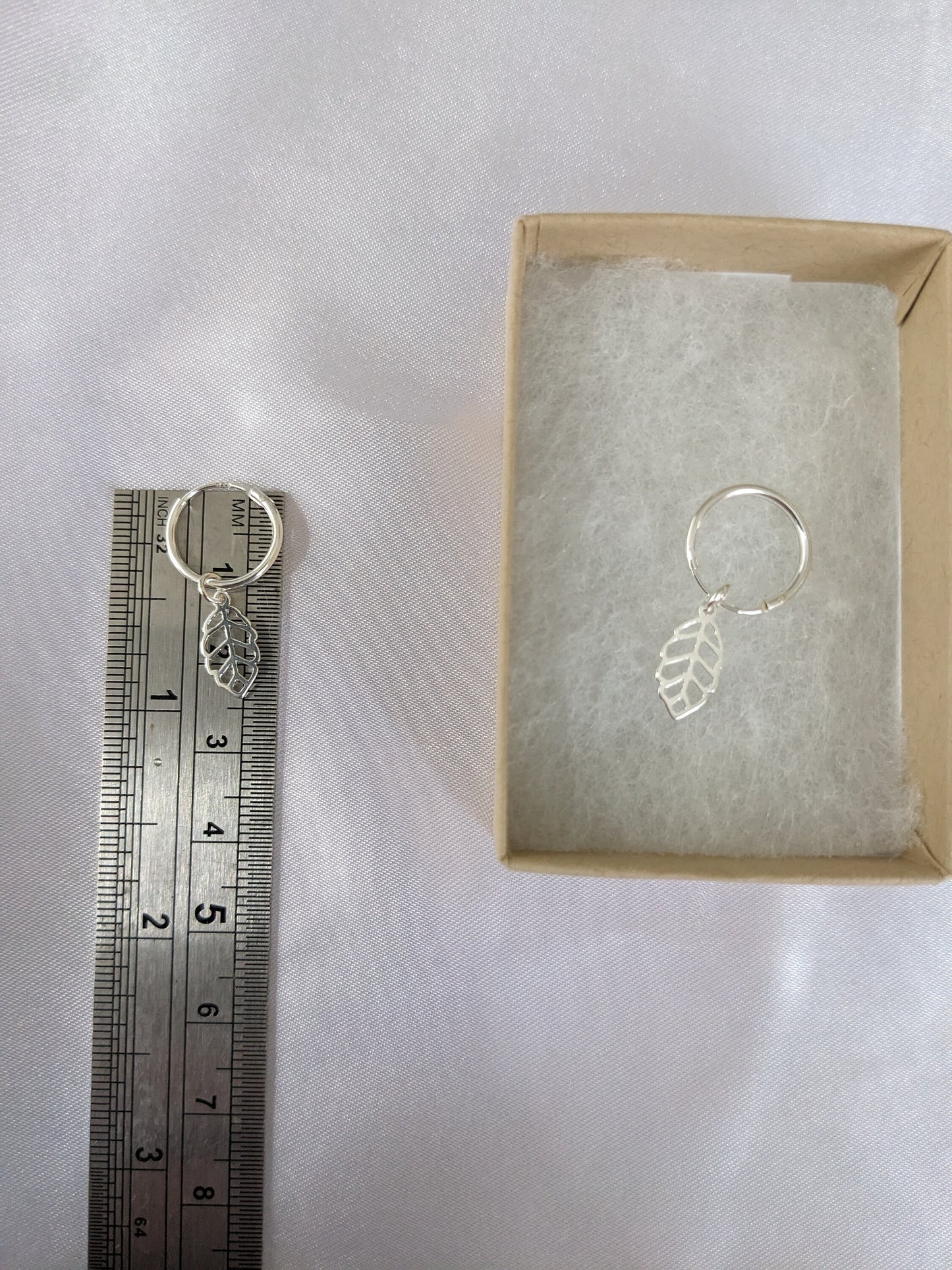 Sterling silver leaf small hoop earrings and necklace set, leaf charm earrings and pendant, sterling silver, delicate pretty earrings, 12mm Huggie hoops