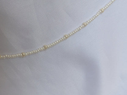 Seed Bead Pearl Necklace With Blue Accent Beads - Dainty Bridal Necklace