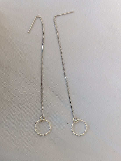 Sterling Silver Threader Earrings | Thread through Earrings with Sparkly Circle Charm