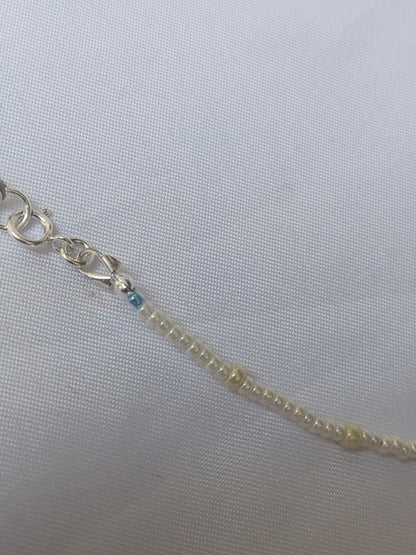 Seed Bead Pearl Necklace With Blue Accent Beads - Dainty Bridal Necklace