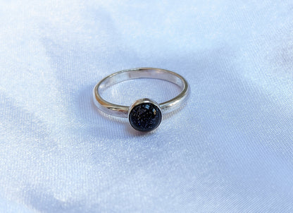 Blue goldstone Sterling Silver Ring, 2mm ring, glittery blue goldstone stacking ring