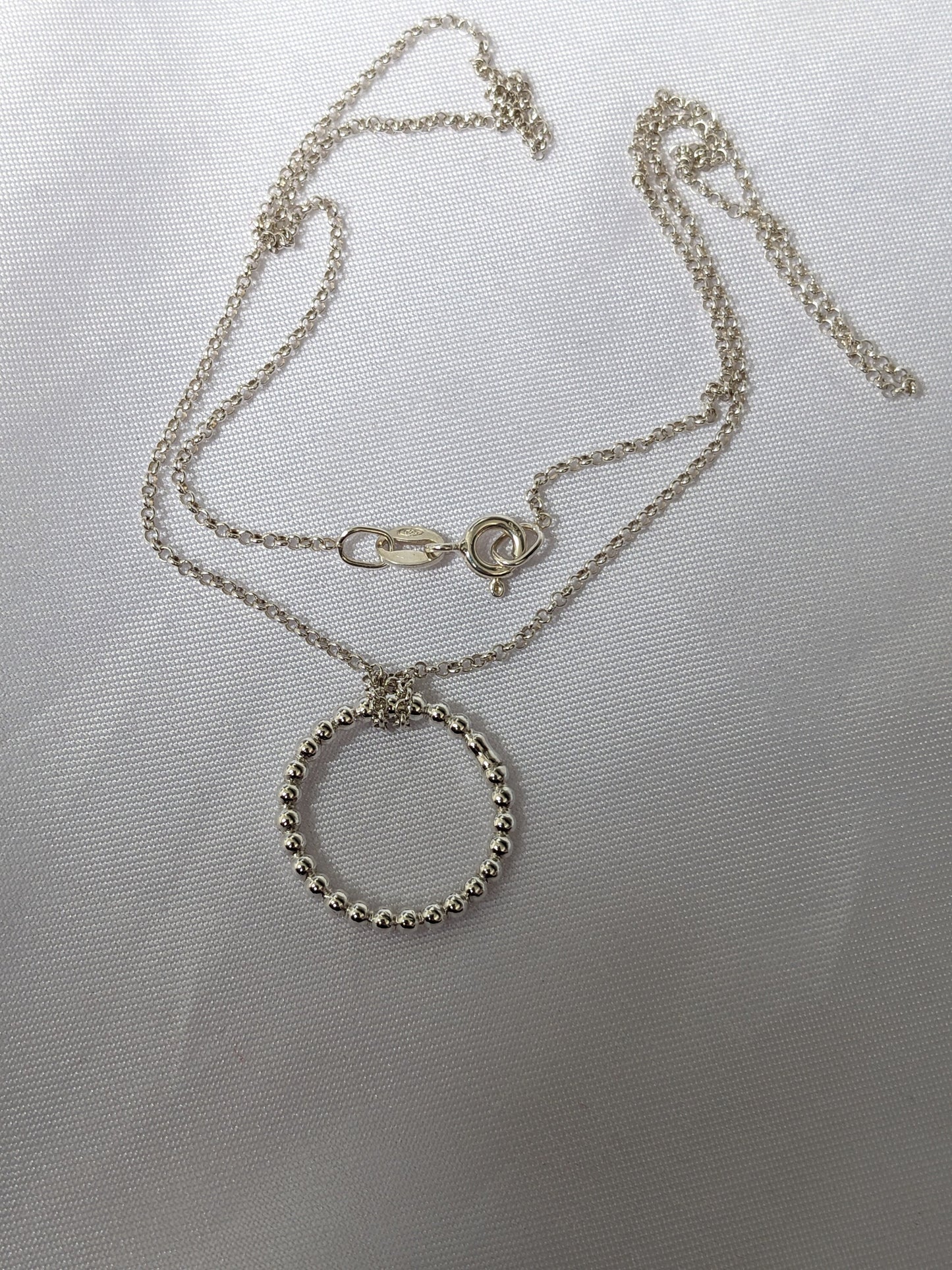 Handmade Sterling Silver Circle Necklace| Solid Bead Effect Circle Pendant