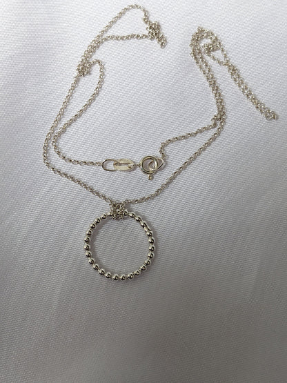 Handmade Sterling Silver Circle Necklace| Solid Bead Effect Circle Pendant