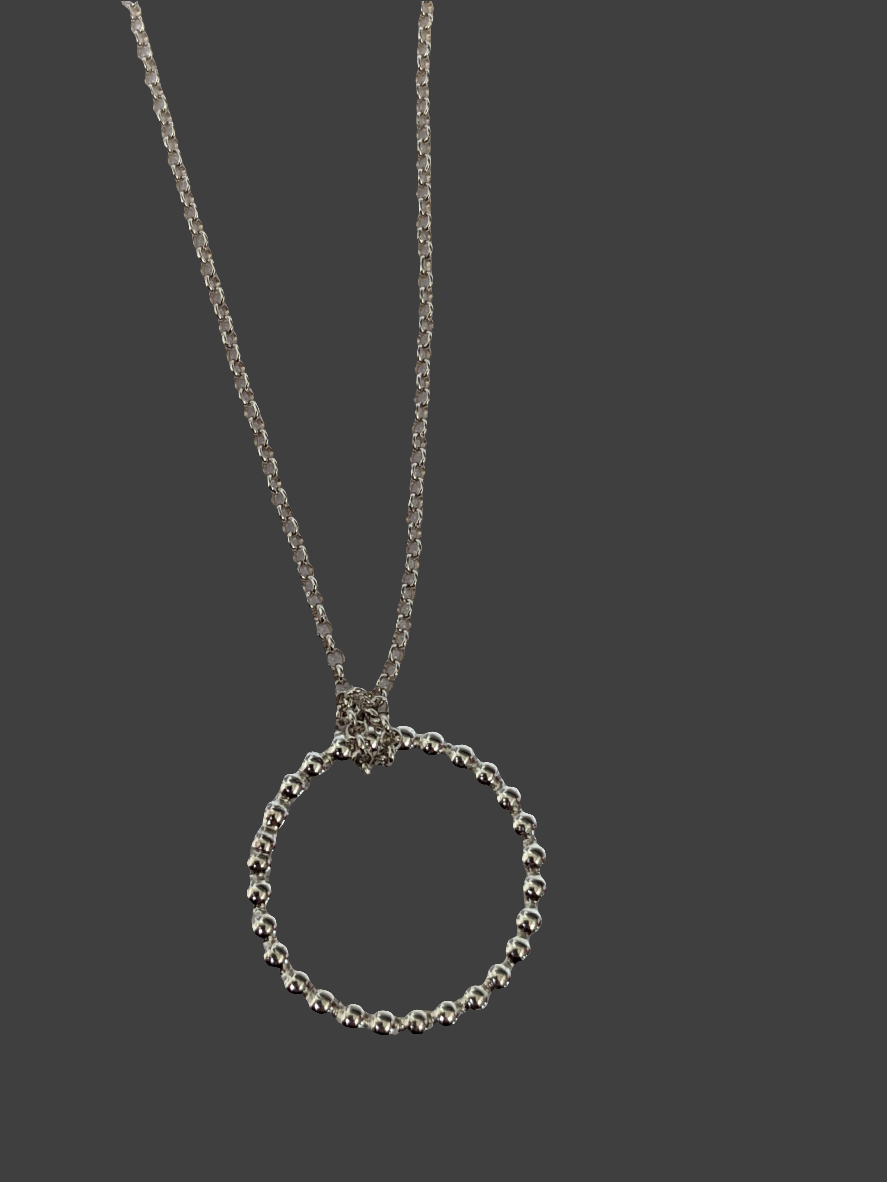 Handmade Sterling Silver Circle Necklace| Solid Bead Effect Circle Pendant