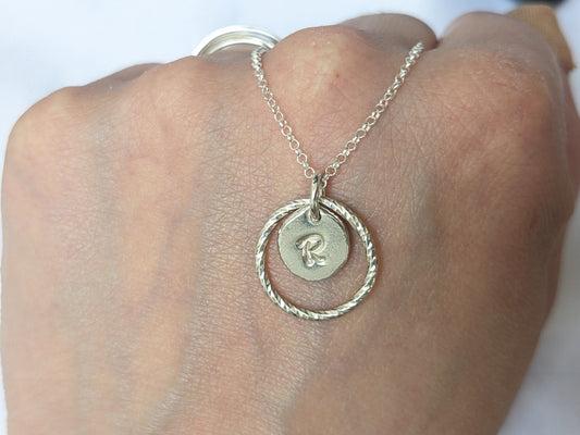 Sterling Silver Personalised Pendant Charm Necklace | Handmade Initial in a Circle Pendant