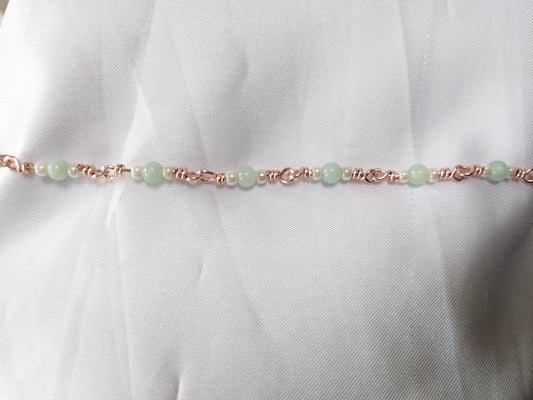 Handmade rose gold coloured chain with Amazonite and glass beads