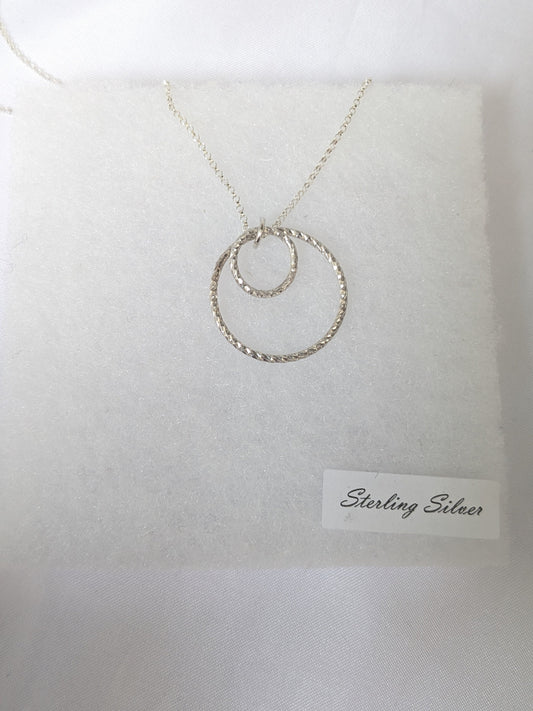 Sterling silver thick geometric double circle necklace, 20" chain, sterling silver jewelry, handmade gift for silver lover, gift for wife