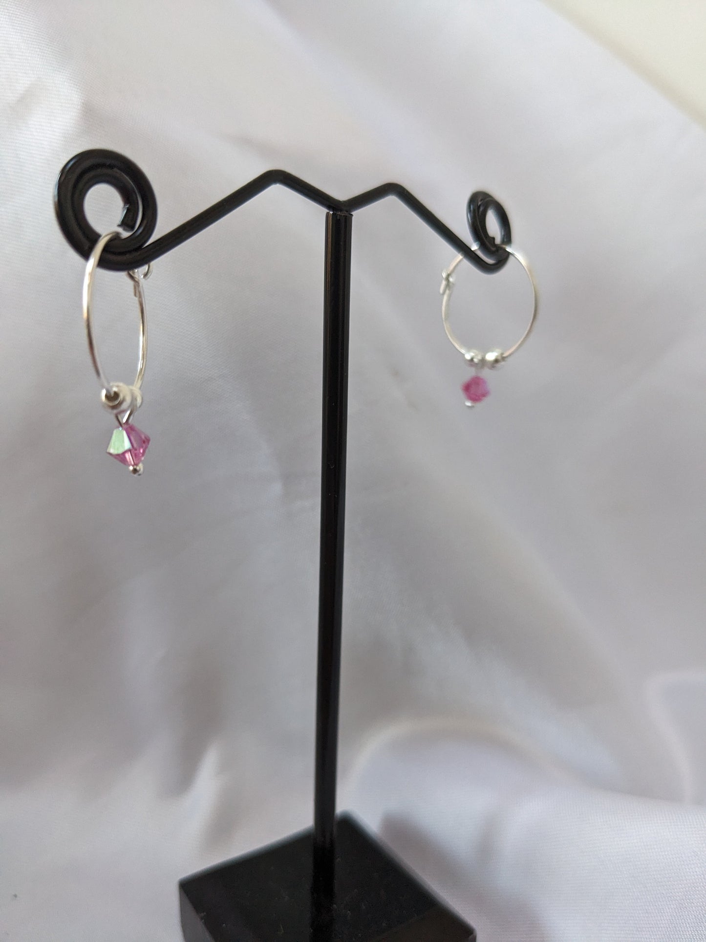 Sterling Silver Hoop Earrings with Dainty Crystal Charm
