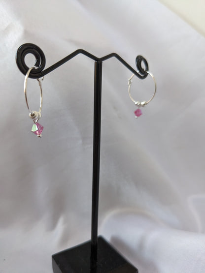 Sterling Silver Hoop Earrings with Dainty Crystal Charm