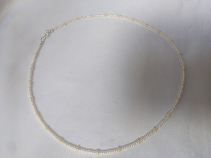 Seed Bead Pearl Necklace With Blue Accent Beads - Dainty Bridal Necklace