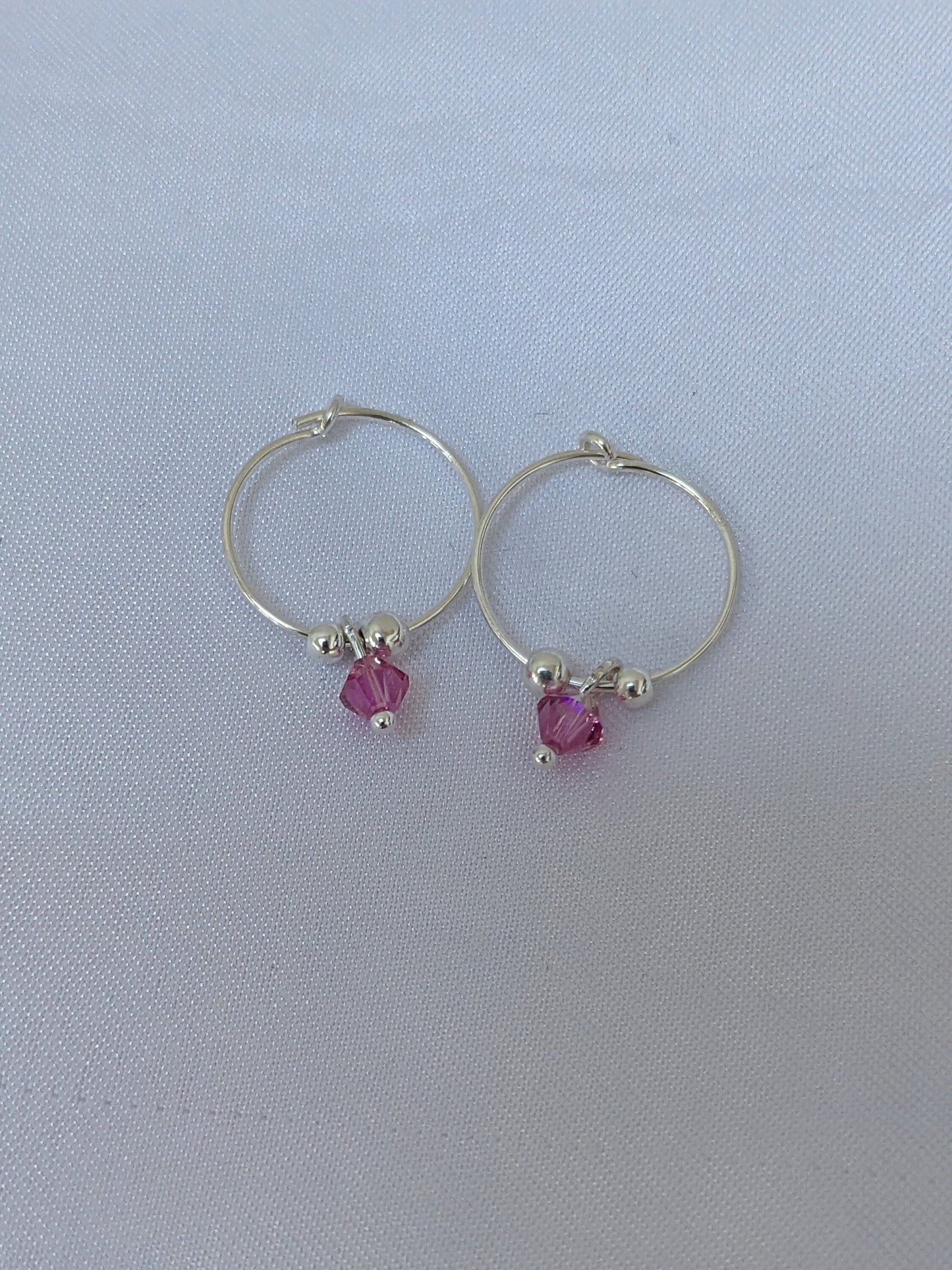 Sterling Silver Hoop Earrings with Dainty Crystal Charm