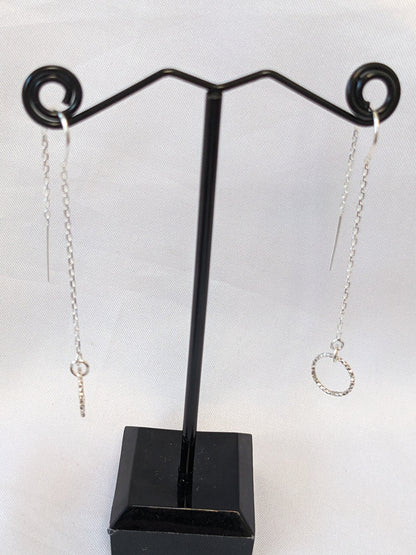 Sterling silver sparkly threader earrings with U bar and circle charm