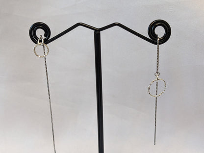 Sterling Silver Threader Earrings | Thread through Earrings with Sparkly Circle Charm