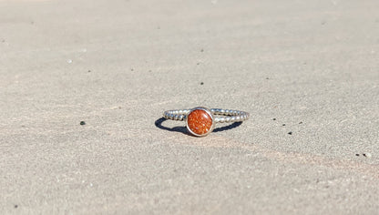 Handmade Sterling Silver Beaded Wire Ring, Goldstone Ring, Silver Jewellery, unique Stacking ring, Pretty sparkly ring, 925 Silver Ring