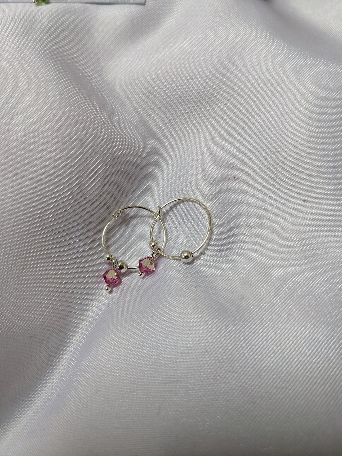 Sterling Silver Hoop Earrings with Dainty Crystal Charm