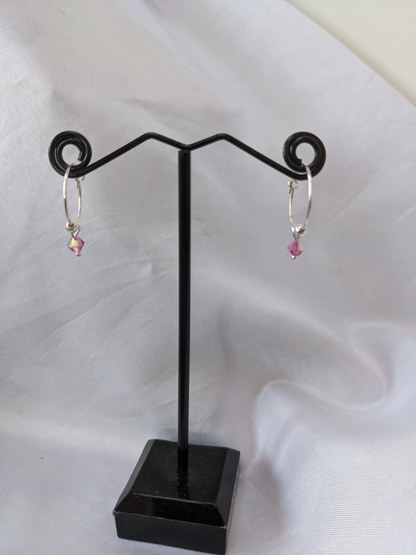 Sterling Silver Hoop Earrings with Dainty Crystal Charm