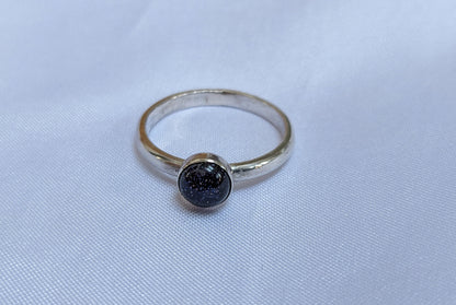 Blue goldstone Sterling Silver Ring, 2mm ring, glittery blue goldstone stacking ring