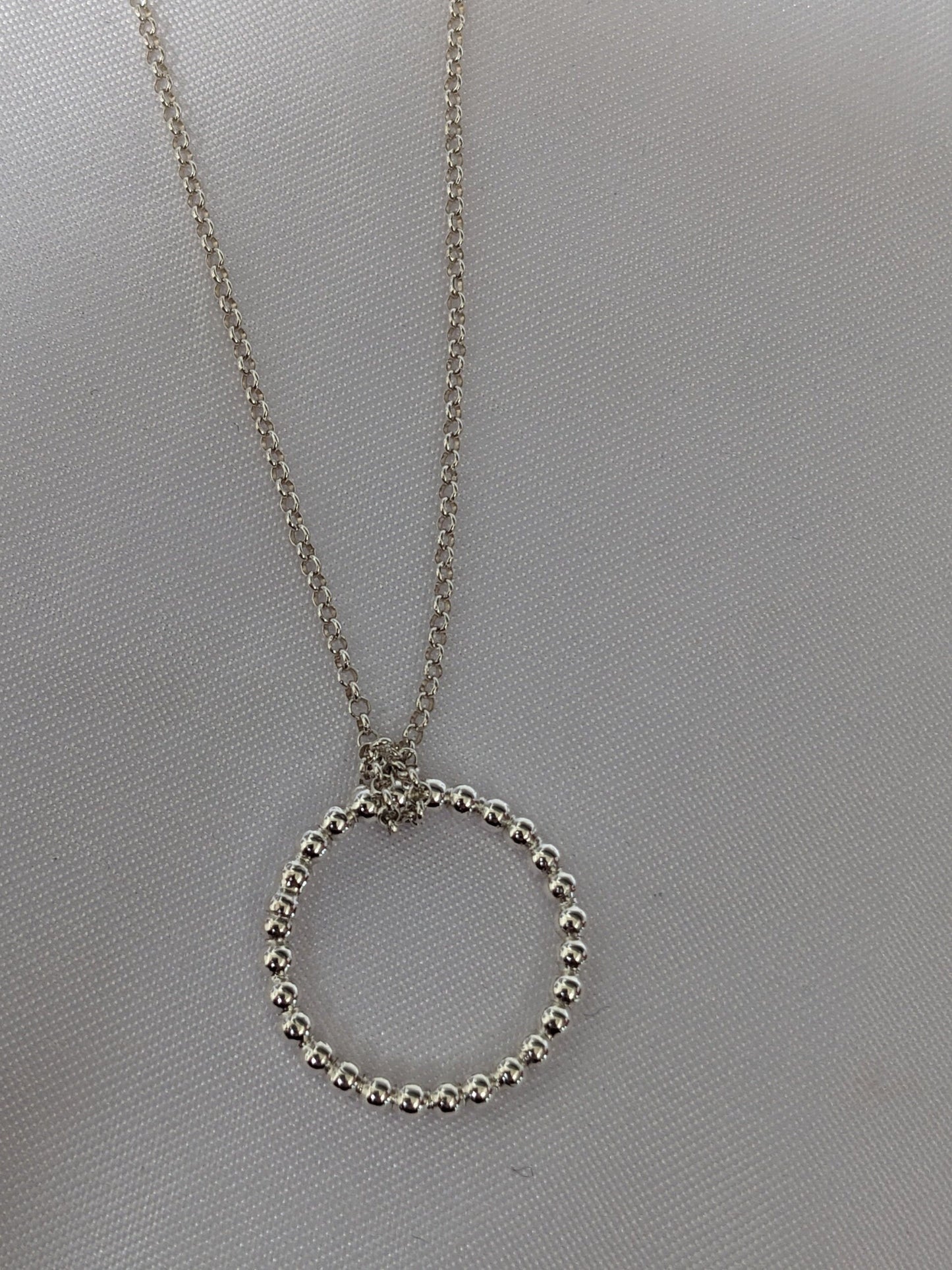 Handmade Sterling Silver Circle Necklace| Solid Bead Effect Circle Pendant