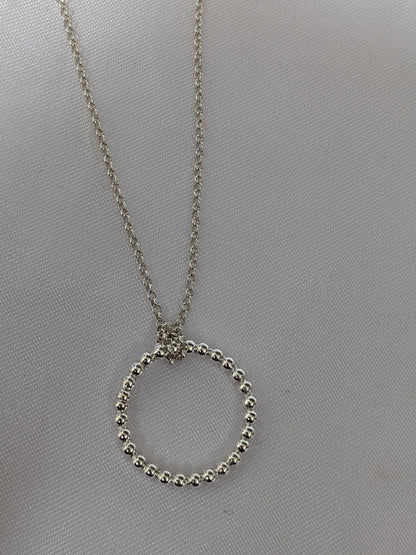 Handmade Sterling Silver Circle Necklace| Solid Bead Effect Circle Pendant