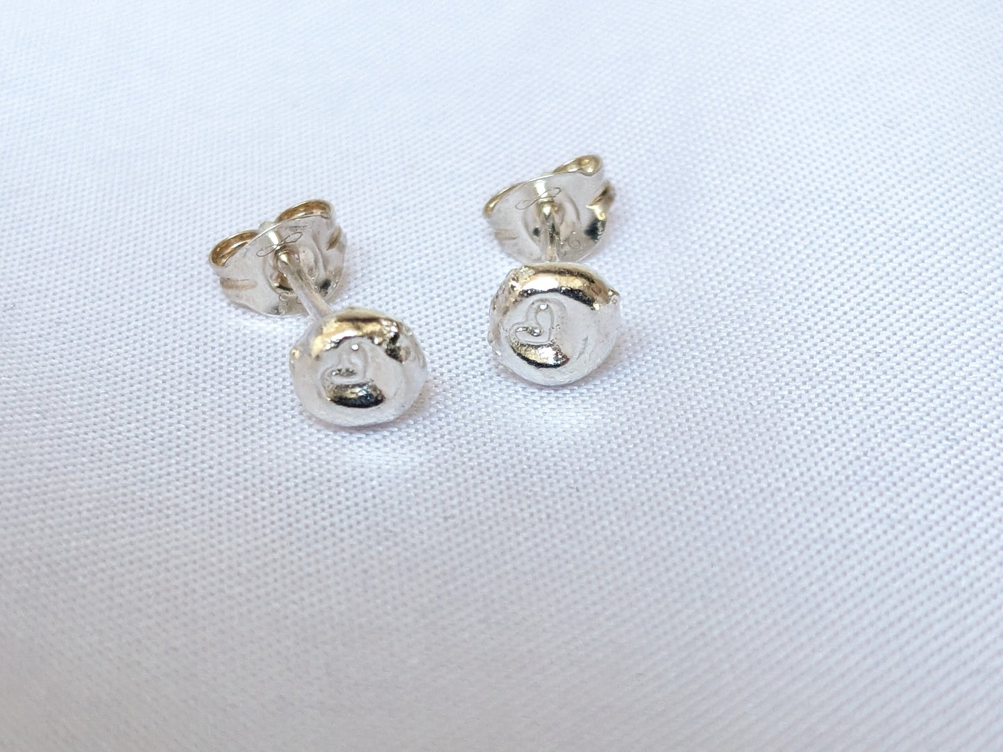 Sterling Silver Heart stud earrings | Handmade, hand stamped, small pebble studs