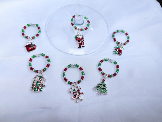 Christmas Themed Wine Glass Charms - Festive Drinks Markers