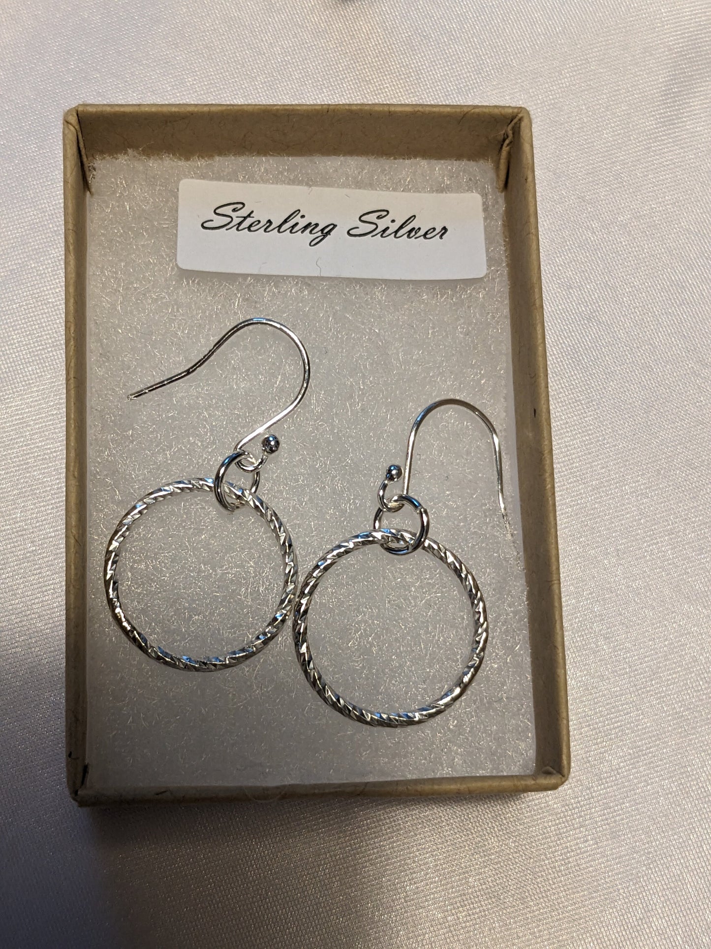 Sterling Silver Circle Sparkly Earrings | Diamond Cut Handmade Hoop Dangle Earrings