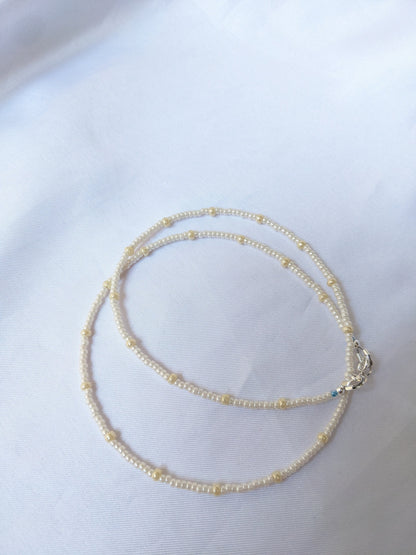 Seed Bead Pearl Necklace With Blue Accent Beads - Dainty Bridal Necklace