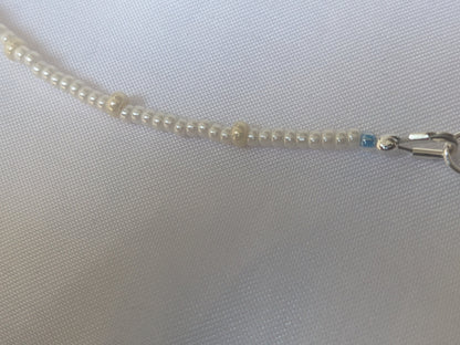 Seed Bead Pearl Necklace With Blue Accent Beads - Dainty Bridal Necklace