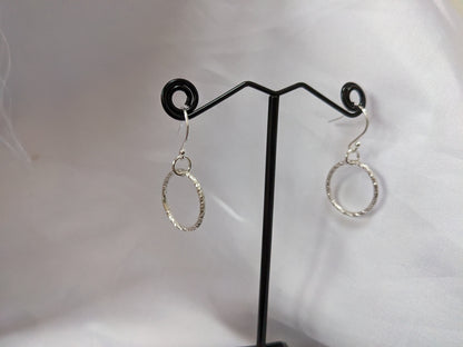 Sterling Silver Circle Sparkly Earrings | Diamond Cut Handmade Hoop Dangle Earrings