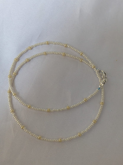Seed Bead Pearl Necklace With Blue Accent Beads - Dainty Bridal Necklace