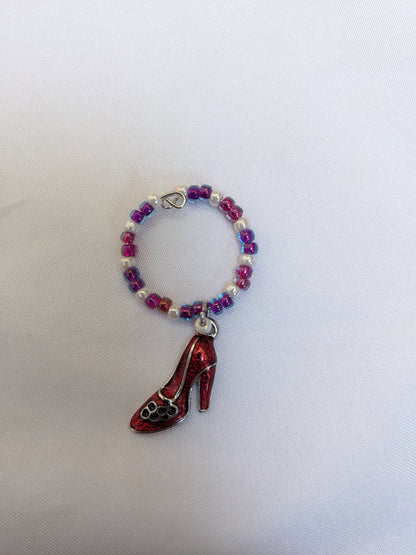 6 Girls Night Out themed pink purple beaded wine glass charms